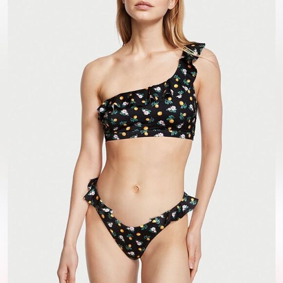 Victoria’s Secret Swim Ruffle One-Shoulder Bikini Top & bottom set Black Medium - Picture 3 of 13